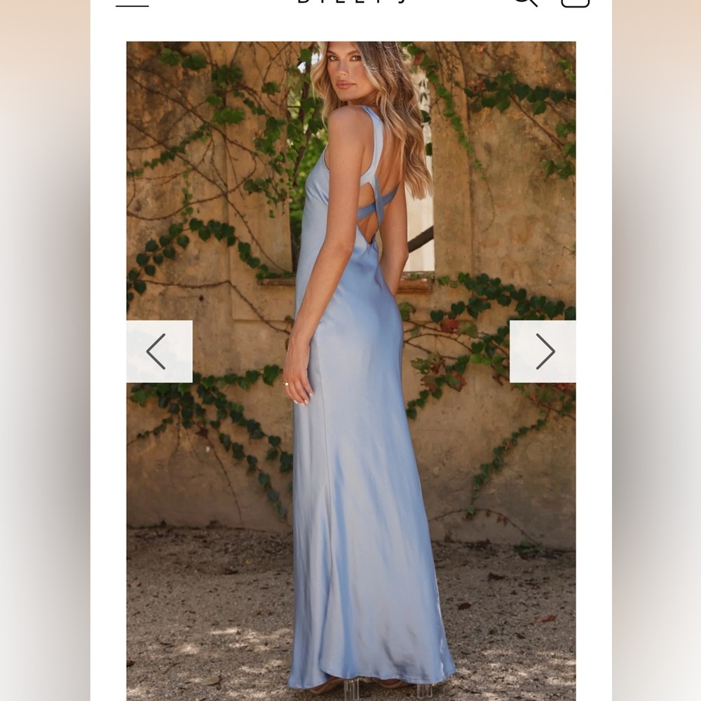 Billy J Andie blue satin maxi dress size US 4